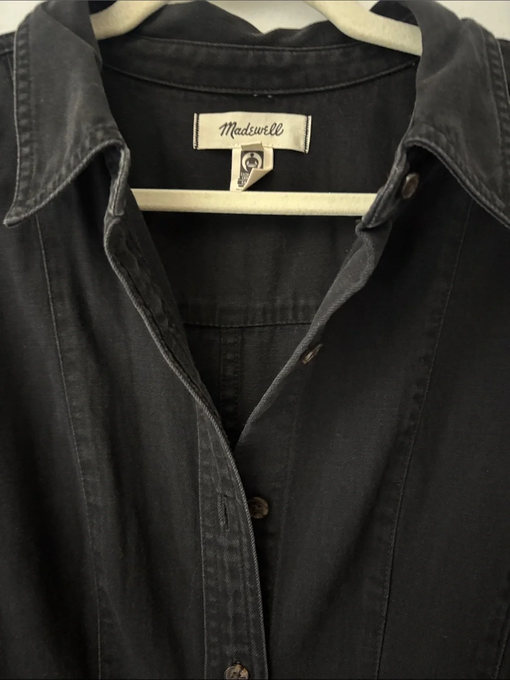 Madewell 100% Cotton Washed Black Button-Front Denim Tunic Shirt Dress Size 10